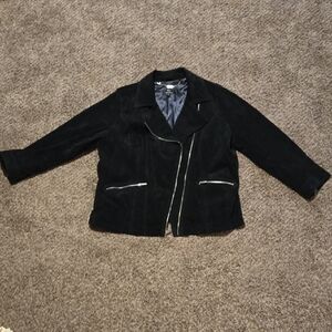 Dennis Basso Black Leather Jacket with Silver Details